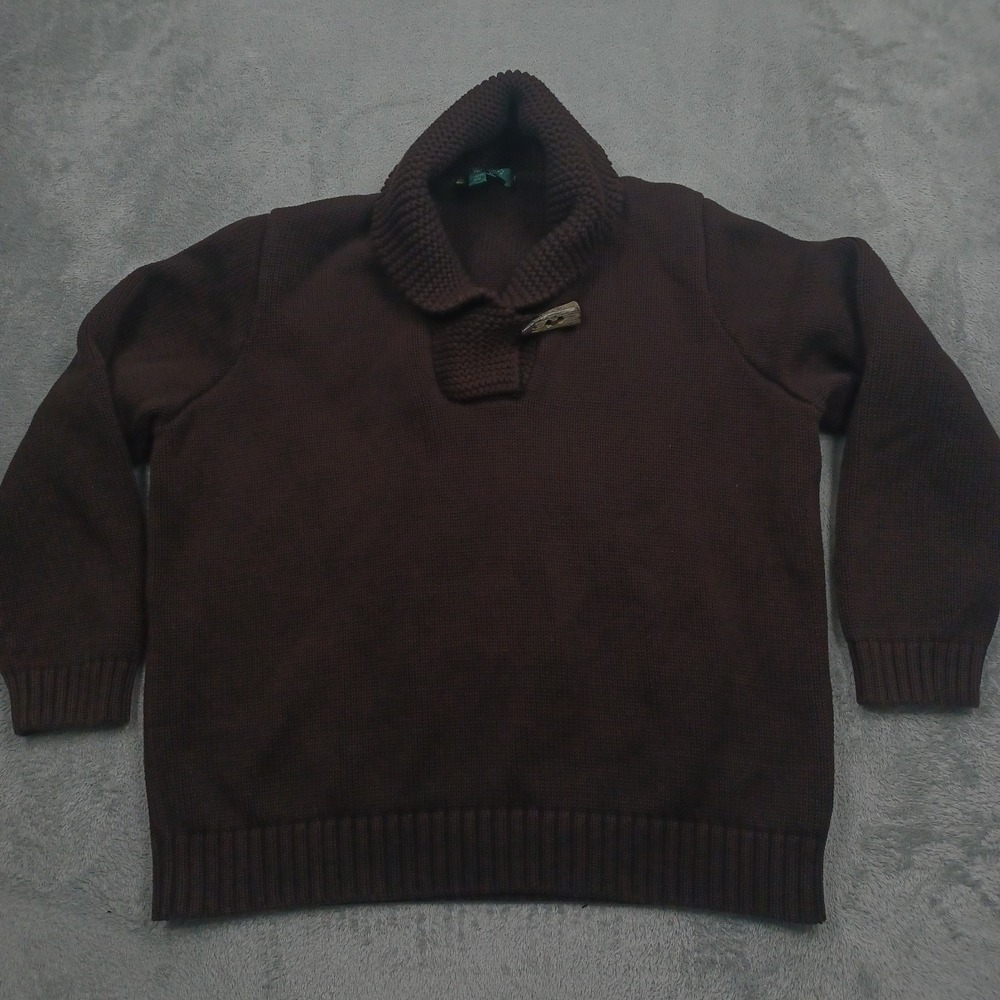 Lauren Ralph Lauren Sweater Womens 2X Brown Knit Cowlneck Preppy‎ Cotton